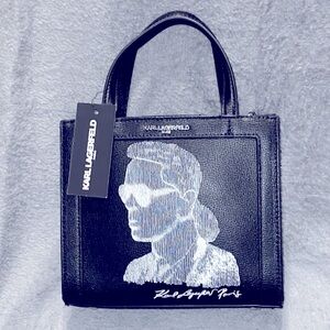 KARL LAGERFELD BLACK NOUVEAU LEATHER SMALL SATCHEL NWT